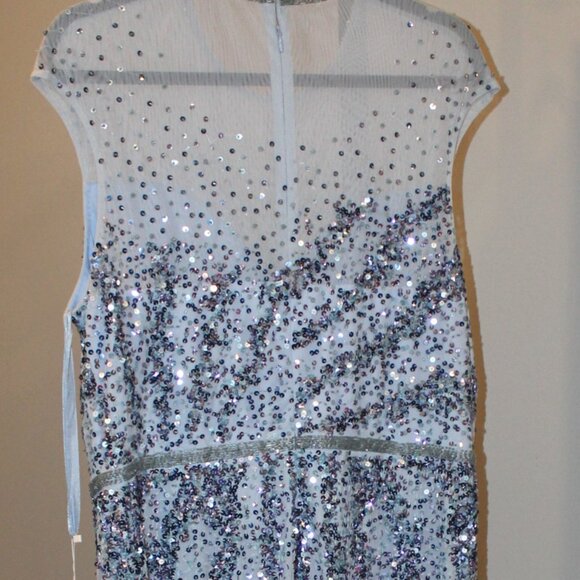 NWT Mac Duggal Sequin Beaded Embellished Blue Dress Slit Cap Sleeve Mesh 18 5619 - Picture 8 of 8